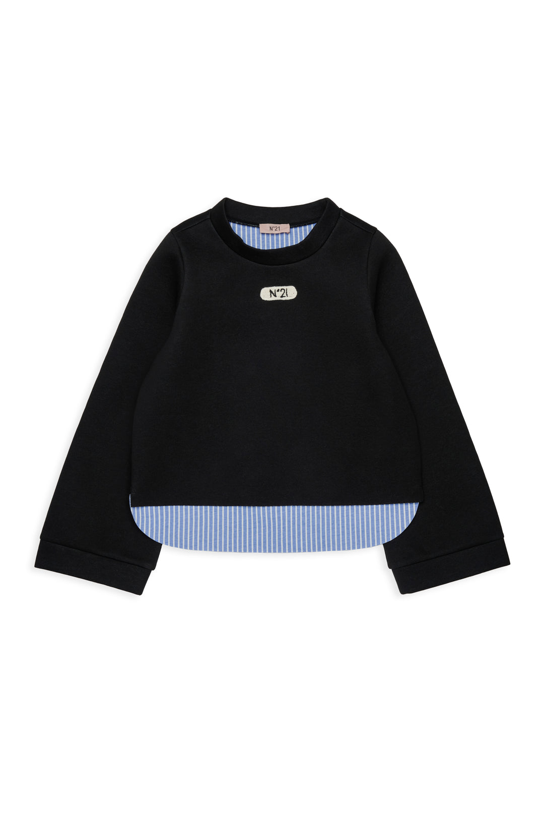 N210F1 N0516 BLACK NEOPRENE HI LO SWEATSHIRT WITH BLUE STRIPE LININIG
