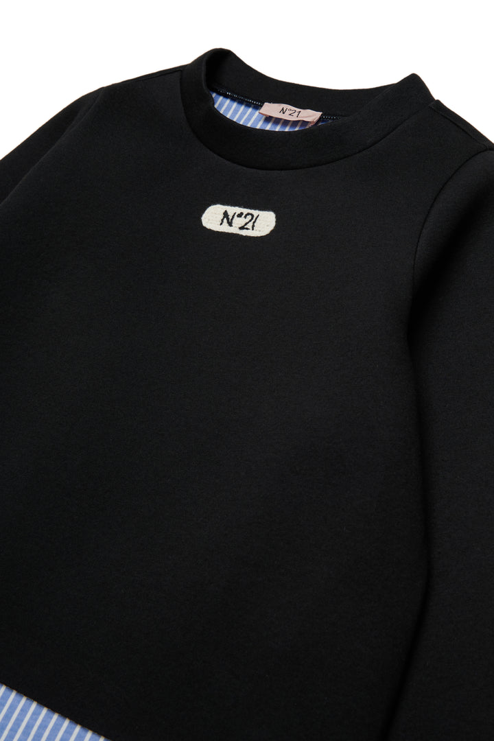 N210F1 N0516 BLACK NEOPRENE HI LO SWEATSHIRT WITH BLUE STRIPE LININIG