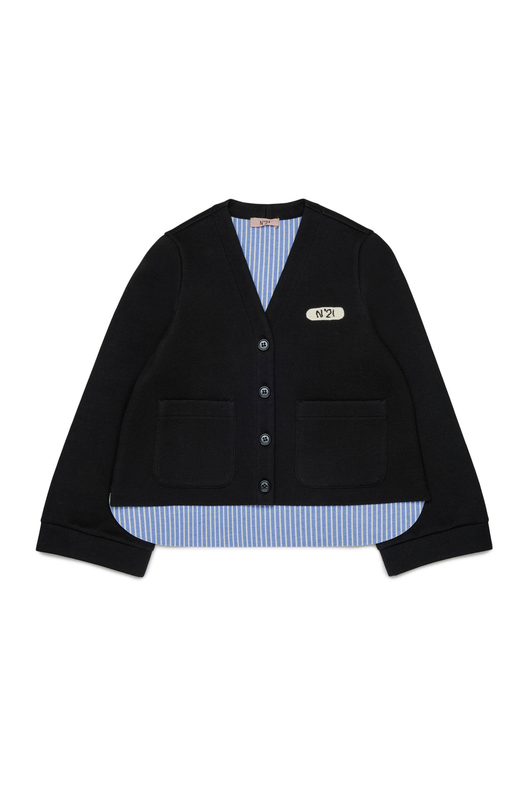 N210FG N0516 BLACK NEOPRENE VNECK CARDIGAN WITH BLUE STRIPE LINING