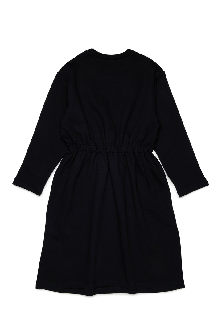 N210FN N0154 BLACK LS MIDI SWEAT DRESS WITH LOGO AROUND NECK