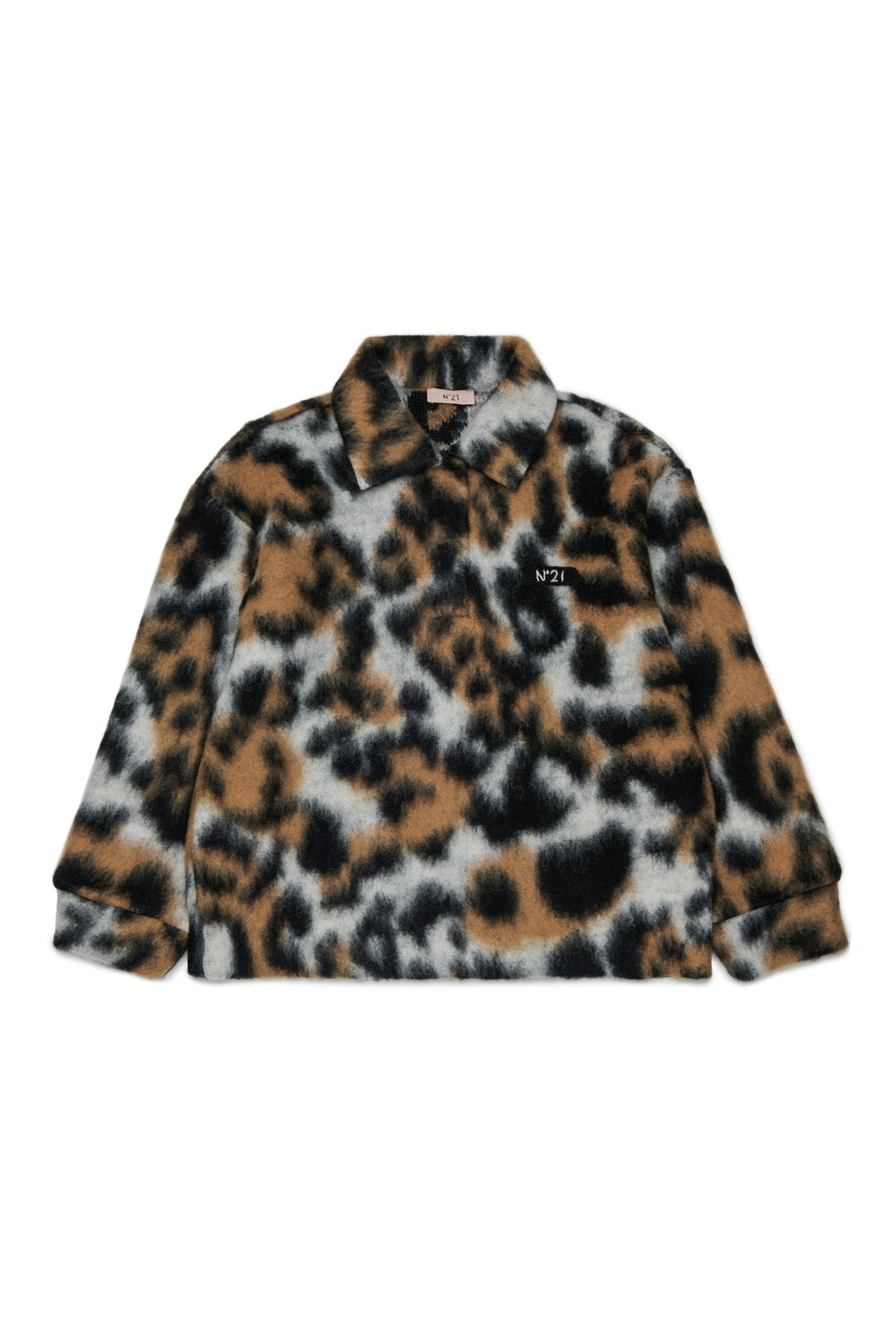N210GS N0515 LEOPARD SOFT KNIT LEOPARD POLO SWEATER