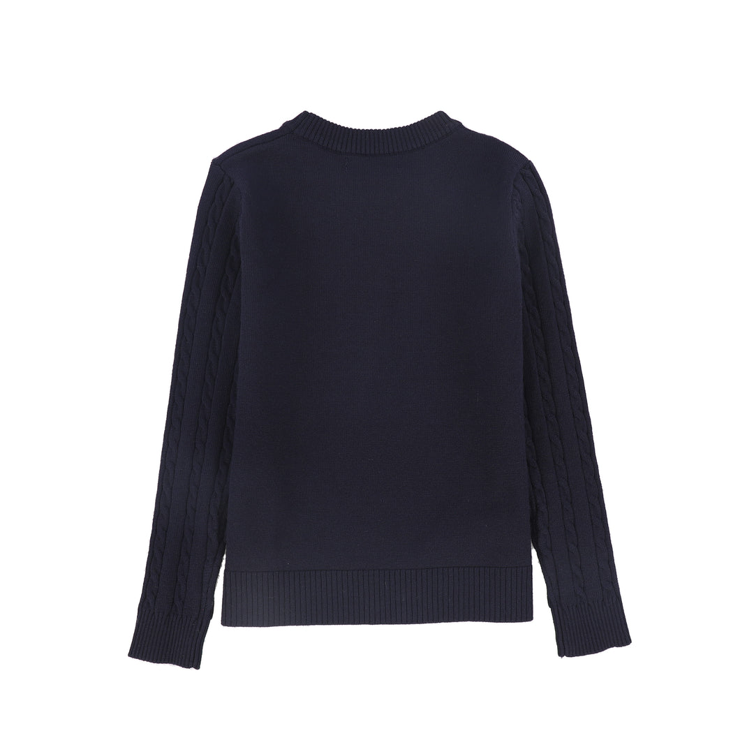 C-20685-Cable Knit Sleeve Logo Sweater -Navy