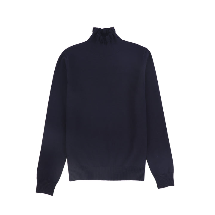 C-23027-Ruffle Neck Sweater -Navy