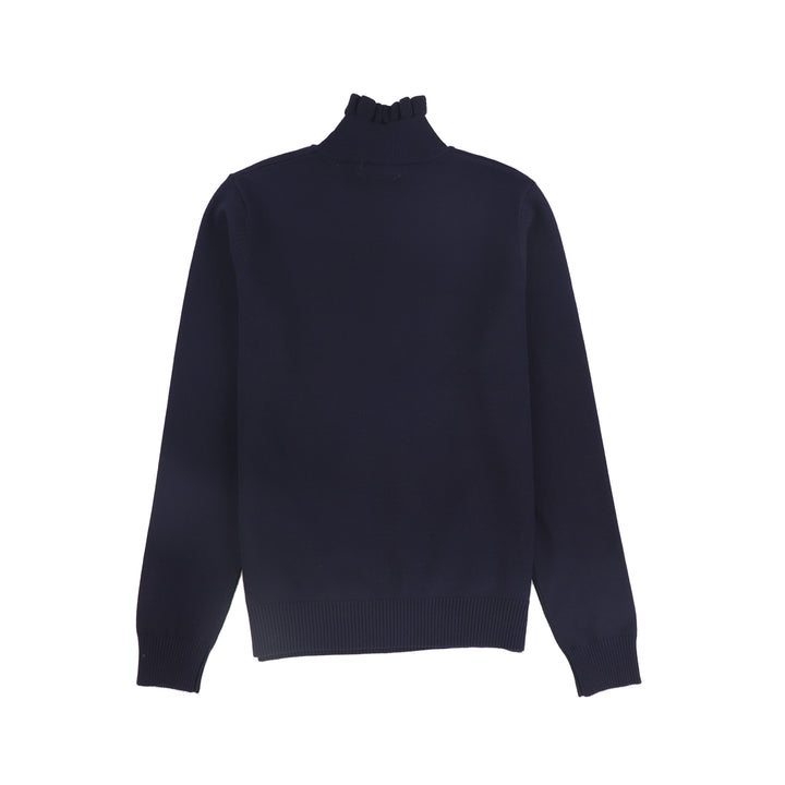 C-23027-Ruffle Neck Sweater -Navy