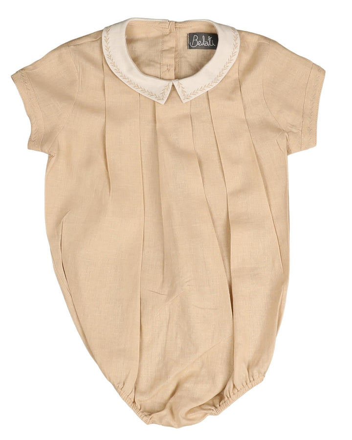 NBB439 EMBROIDERED COLLAR ROMPER-TAN