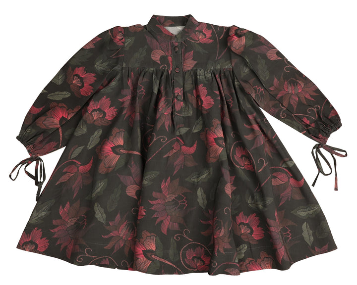 NDR116-Line floral print dress-BERRY