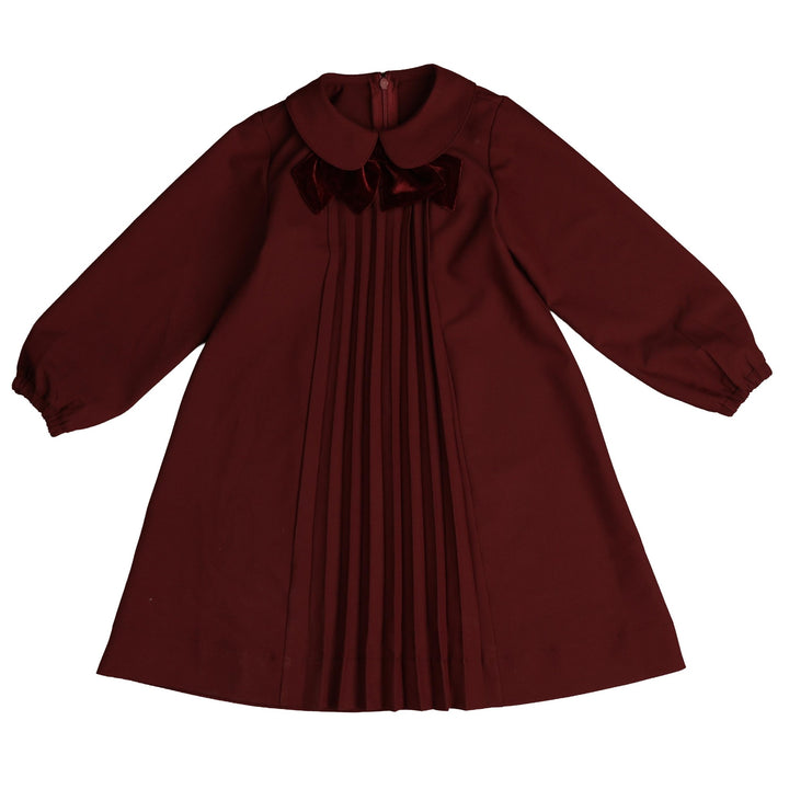 NDR610 NECK BOW PLEATED DRESS - WINE