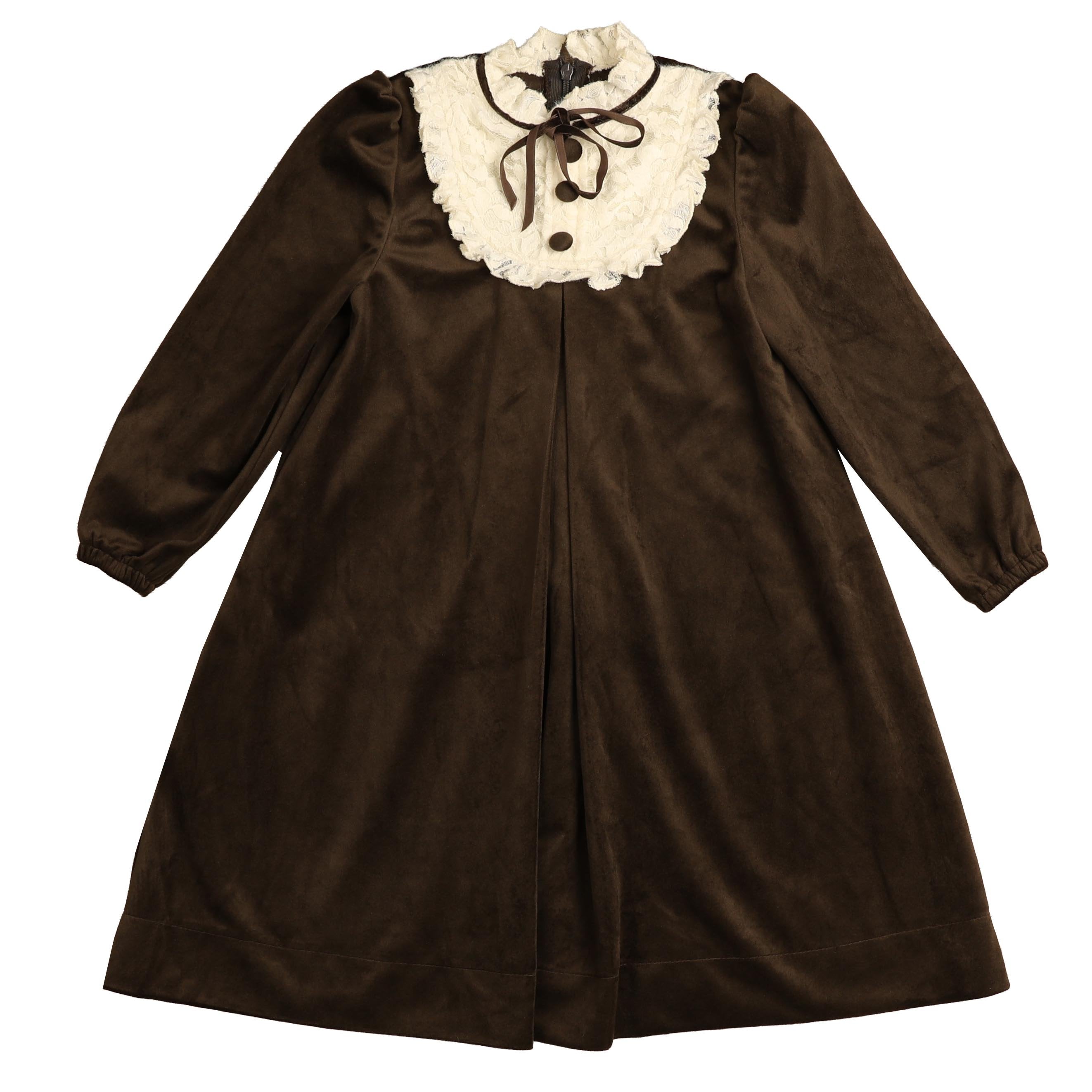 NDR612 VELVET DRESS WITH LACE BIB - MOCHA – whoopikids