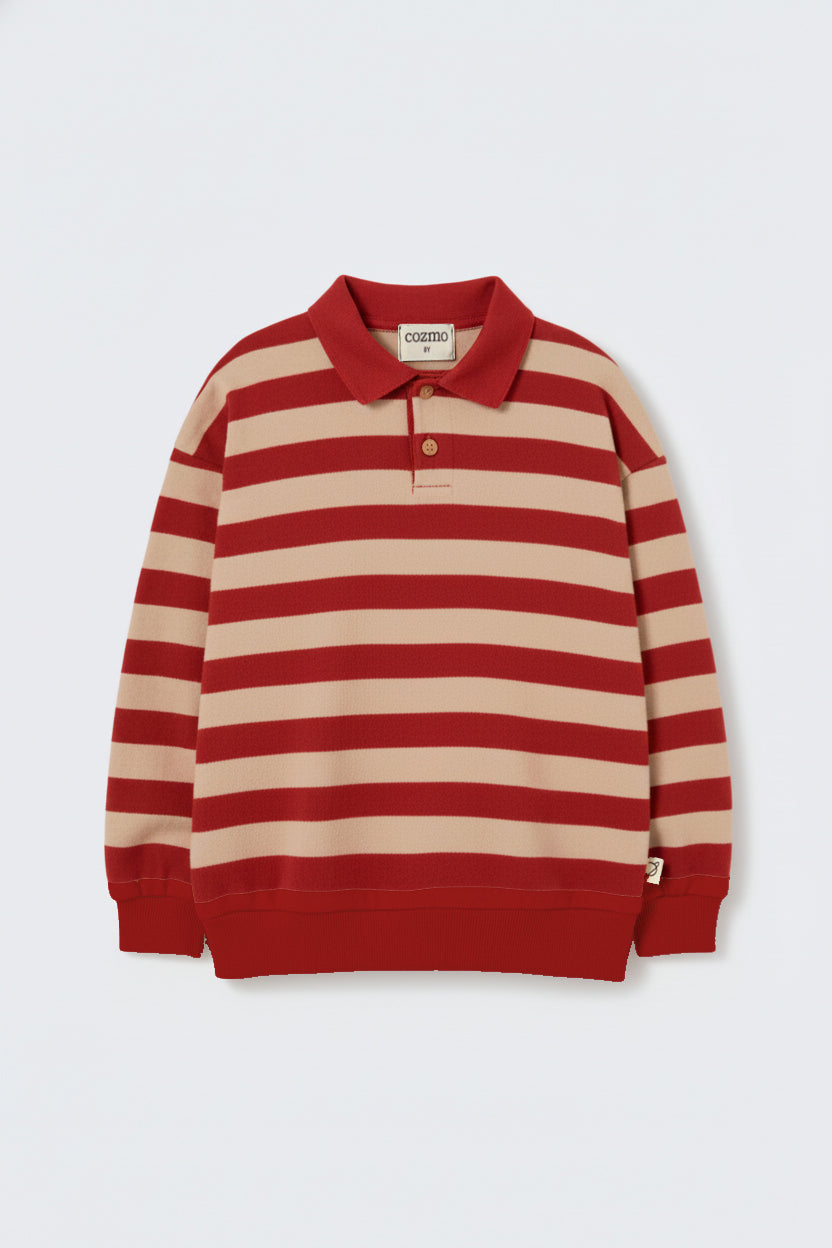 NEPALK238W6 STRIPED BRUSHED SOFT KNIT POLO SWEATER - GINGER STONE