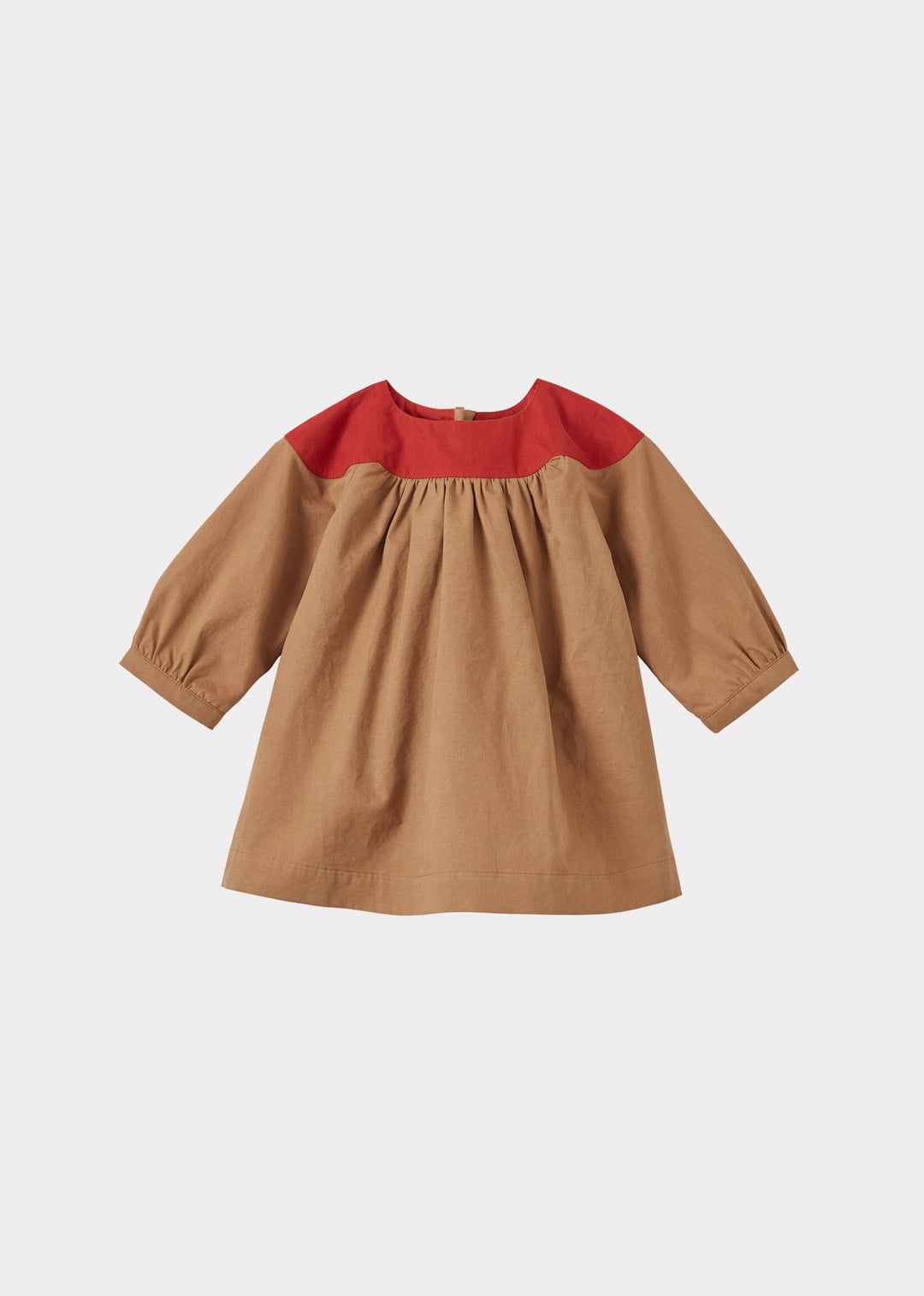 TAYLEN BABY DRESS-COTTON TWILL CAMEL MULTI