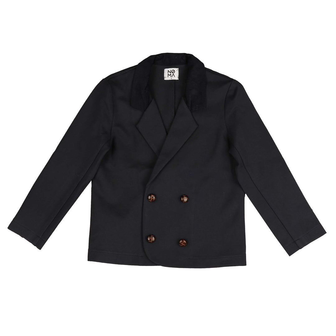 NJ1620 CONTRAST COLLAR DOUBLE BREASTED JACKET - BLACK JERSEY