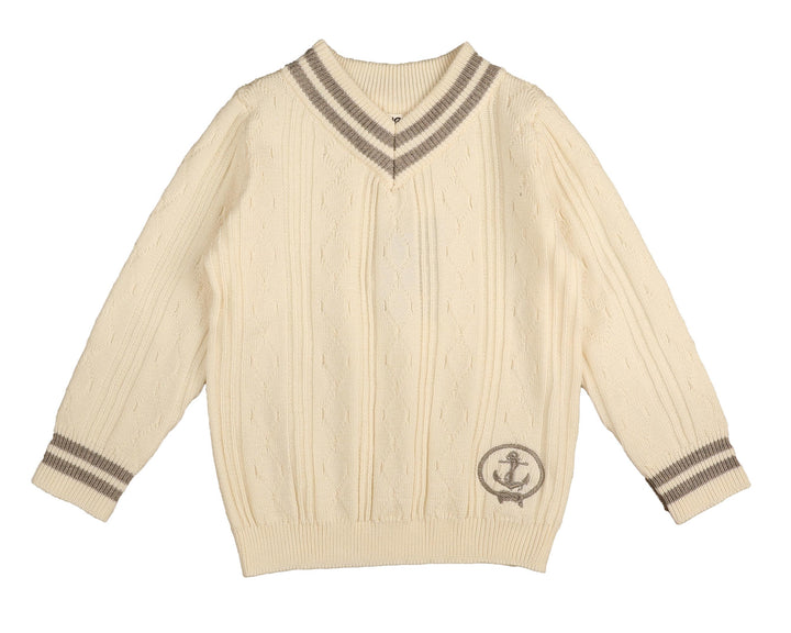 NKN142-Textured knit with neck stripe-VANILLA