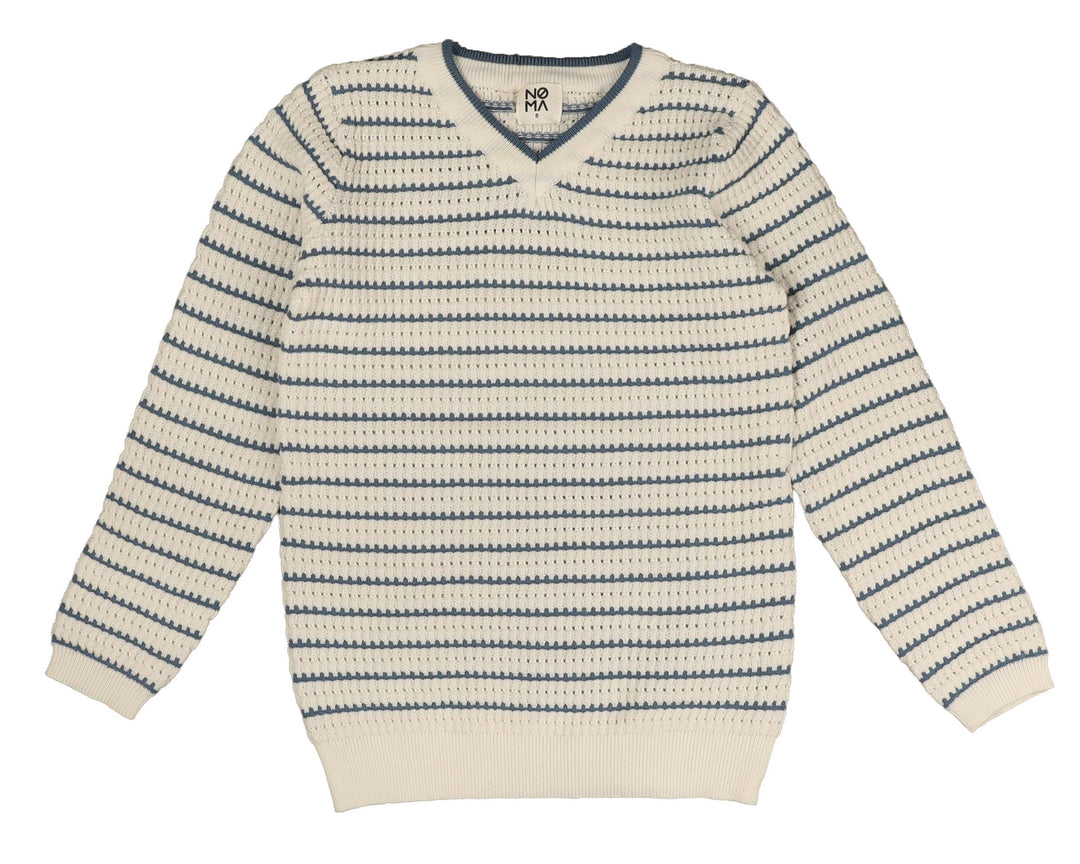 NKN443 STRIPED LS KNIT-DUSTY BLUE
