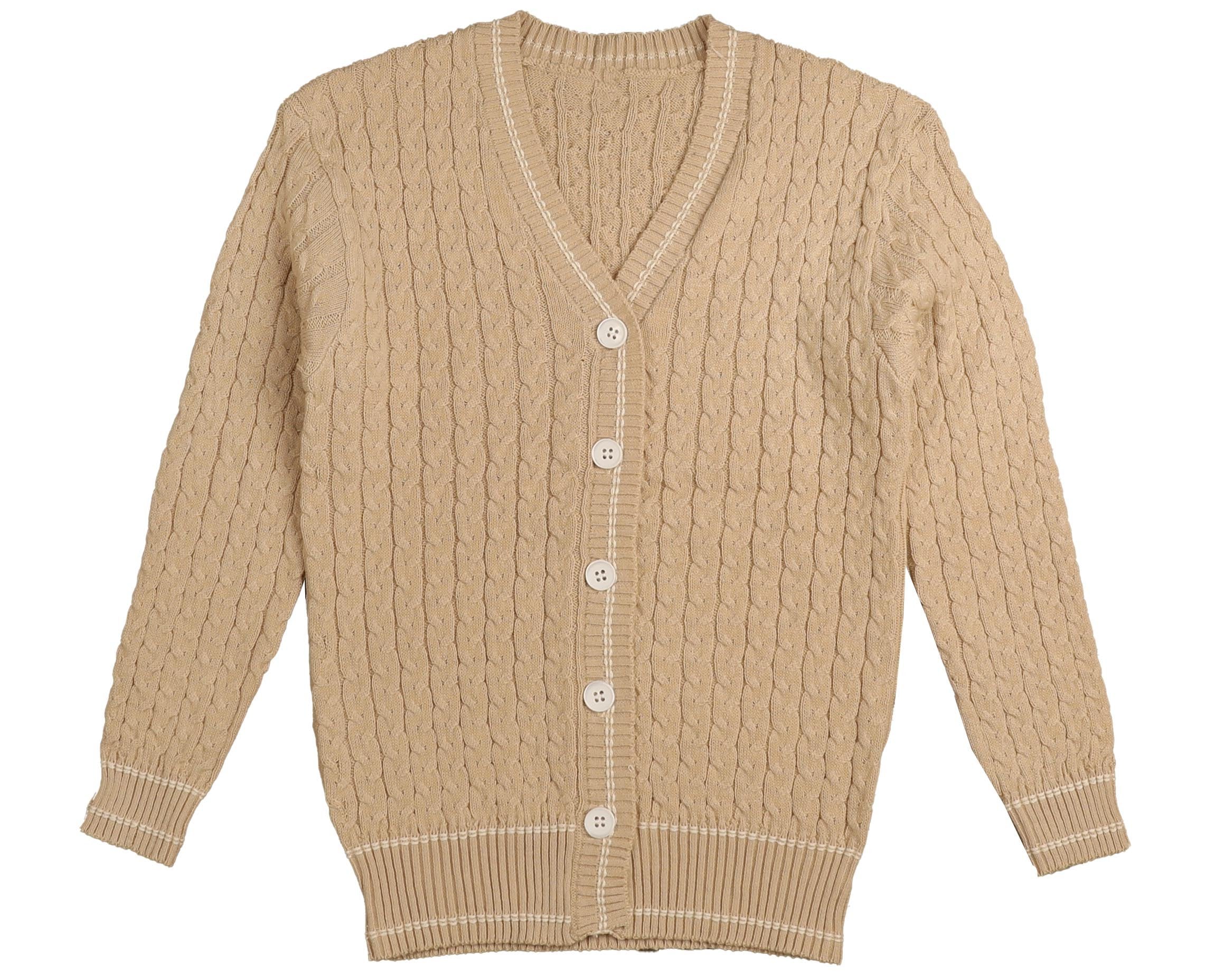 NKN449 CABLE CARDIGAN WITH TUCTUC TRIM-ALMOND – whoopikids