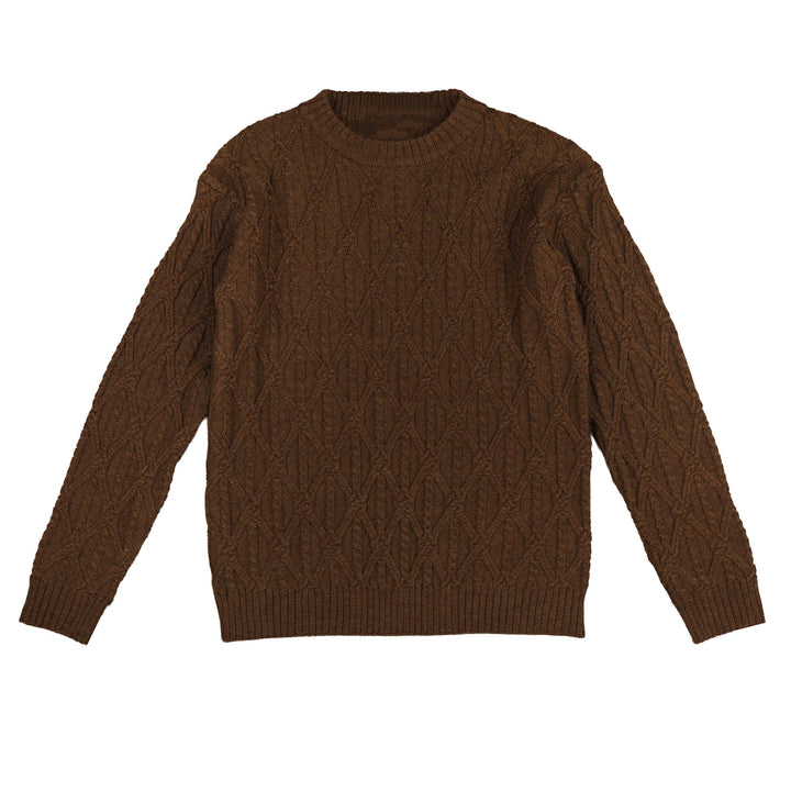 NKN637 CABLE AND DIAMOND MARLED TEXTURED KNIT - MARLED MOCHA