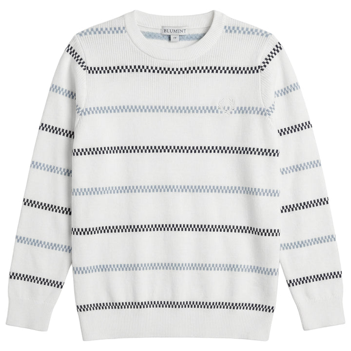 NOB STRIPED DESIGN RIBBED SWEATER-WHITE/NAVY