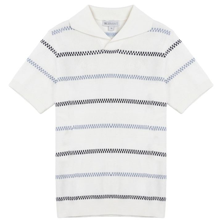 NOBLESSE STRIPED DESIGN RIBBED TOP-WHITE/NAVY