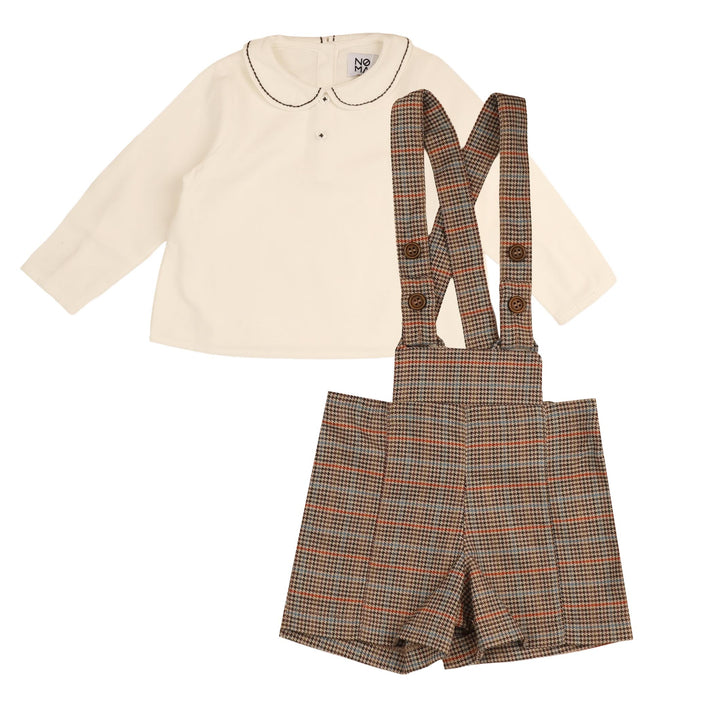 NSE640 TODDLER GINGHAM SUSPENDER AND SHIRT SET - BLUE