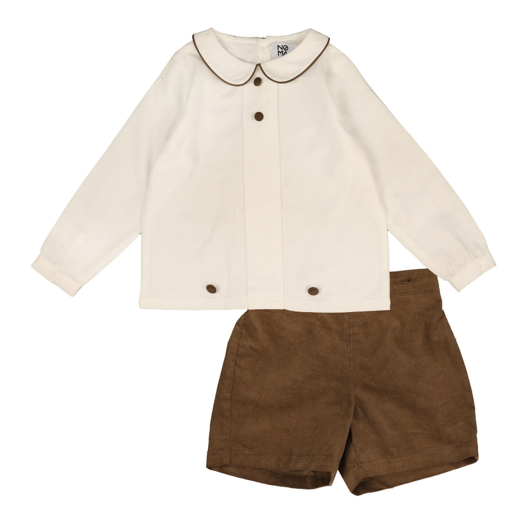NSE641 BINDING COLLAR PETER PAN SHIRT WITH SHORTS SET - MOCHA