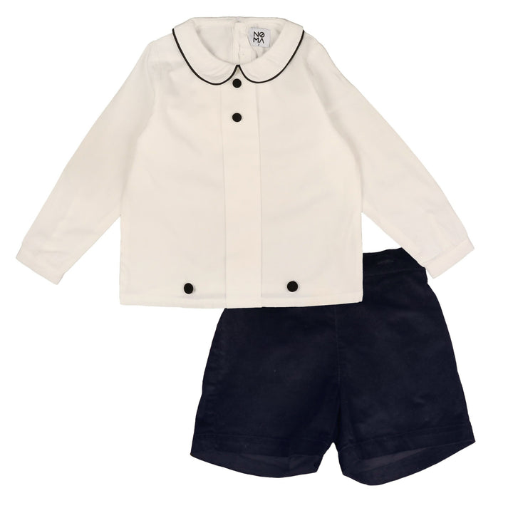 NSE641 BINDING COLLAR PETER PAN SHIRT WITH SHORTS SET - NAVY