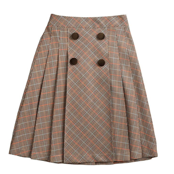 NSK647 GINGHAM PLEATED SKIRT WITH VELVET BUTTONS - BLUE
