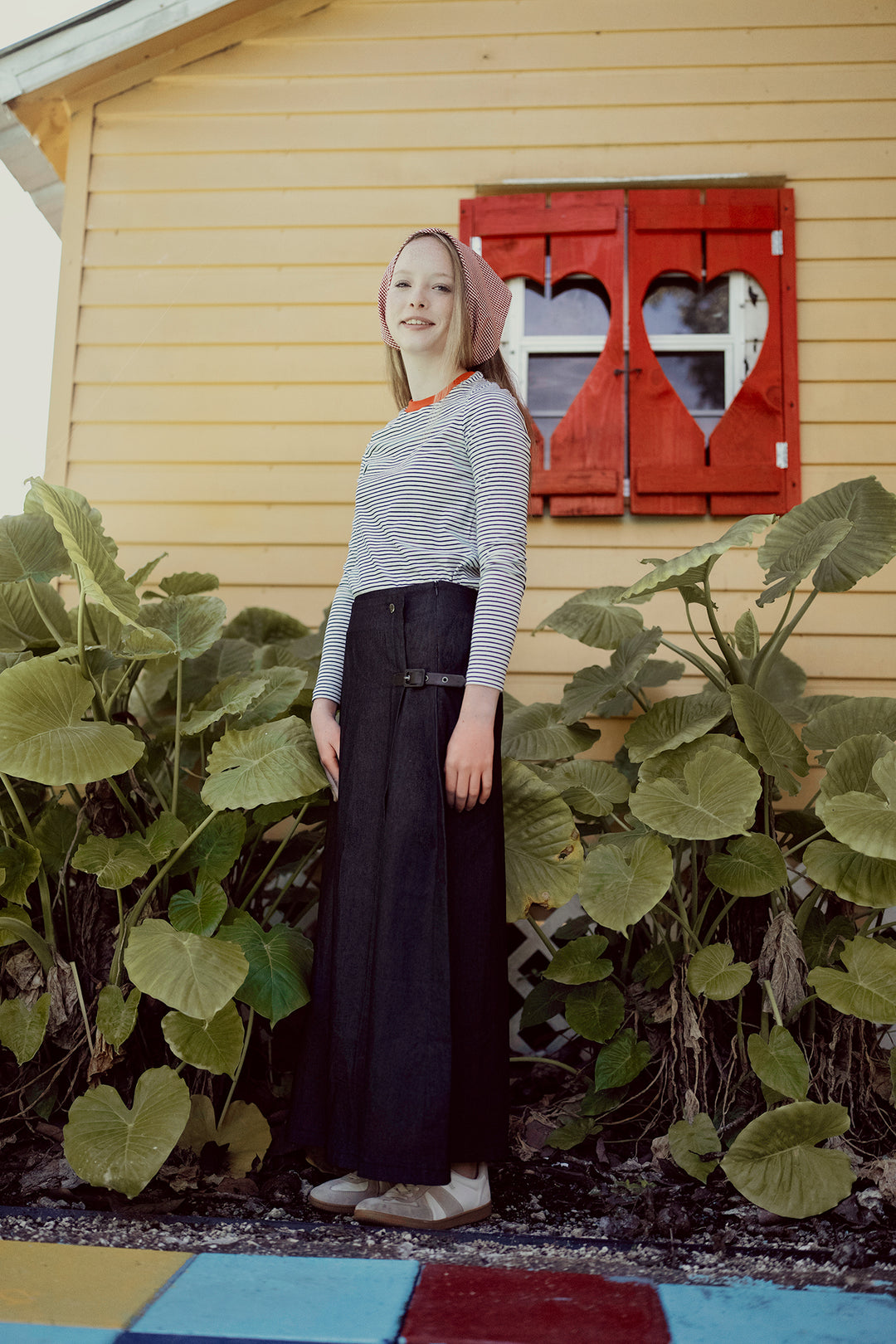 G891 DENIM FRONT BUCKLE SKIRT-BLACK DENIM