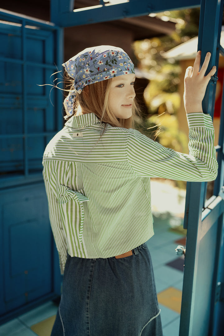 G884 PINSTRIPE COLOR BLOCK SHIRT-GREEN