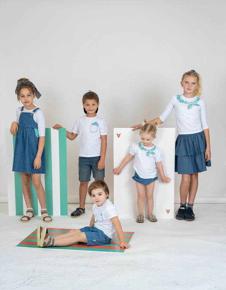 K7704 BB PAISLEY DETAIL DENIM SET-DENIM/WHITE/TEAL