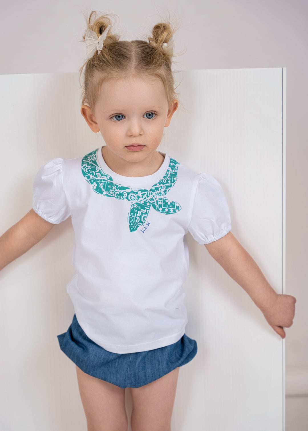 K7702 BG PAISLEY DETAIL DENIM SET-DENIM/WHITE/TEAL