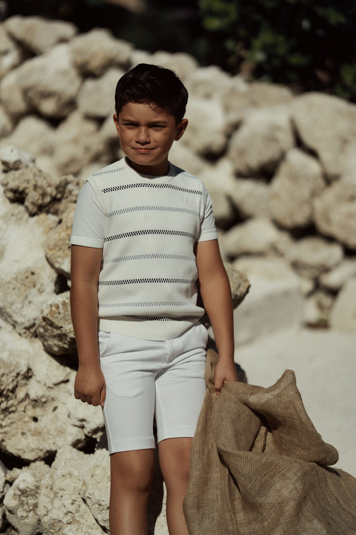 NOBA STRIPED DESIGN RIBBED VEST-WHITE/NAVY