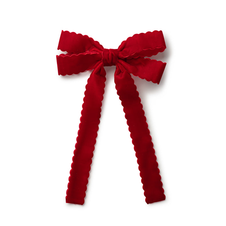 opall004-Opaline scalloped velvet long tail clip-scarlet