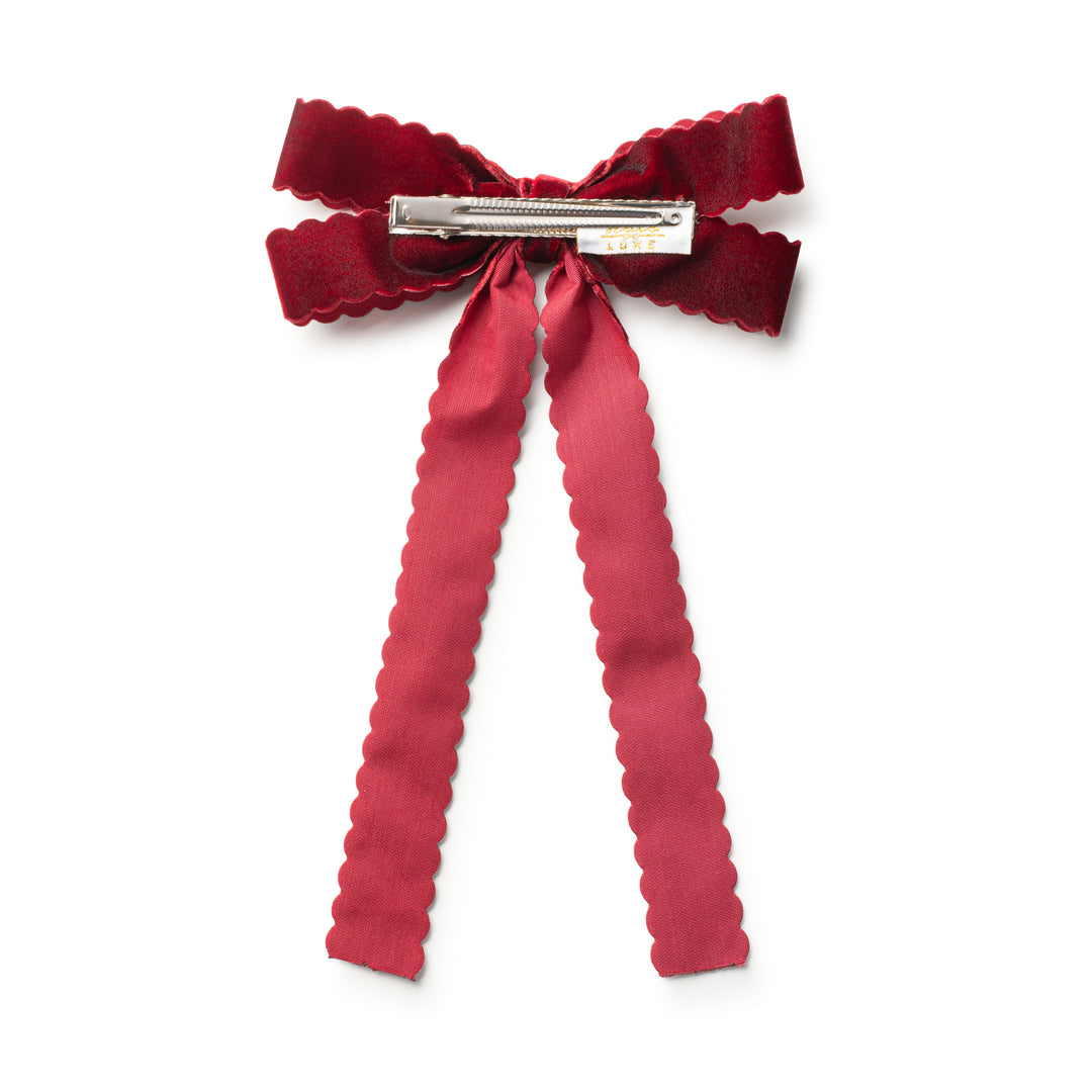 opall005-Opaline scalloped velvet long tail clip-ruby