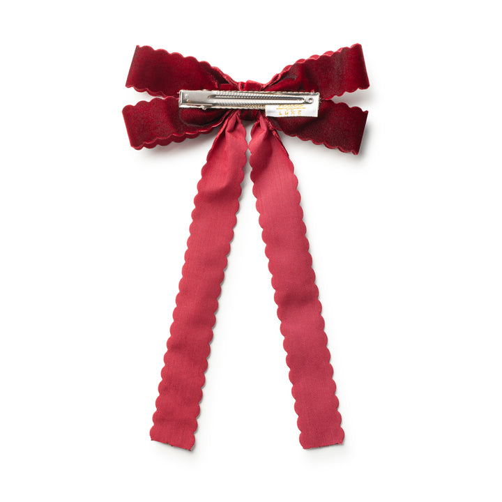 opall005-Opaline scalloped velvet long tail clip-ruby