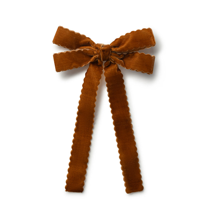opall007-Opaline scalloped velvet long tail clip-caramel