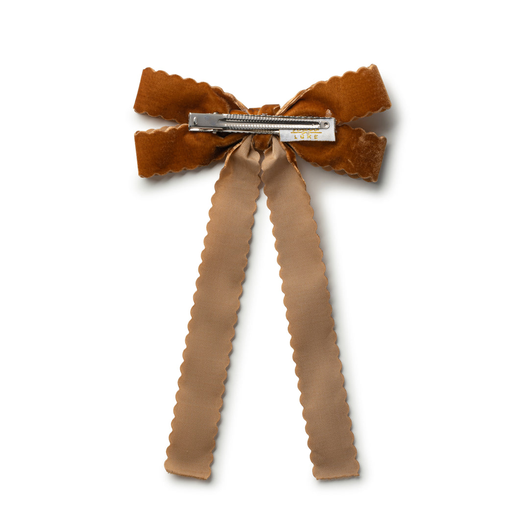 opall007-Opaline scalloped velvet long tail clip-caramel