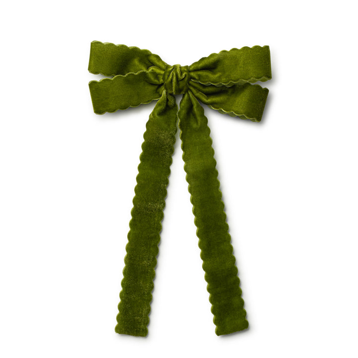opall009-Opaline scalloped velvet long tail clip-olive