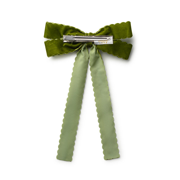 opall009-Opaline scalloped velvet long tail clip-olive