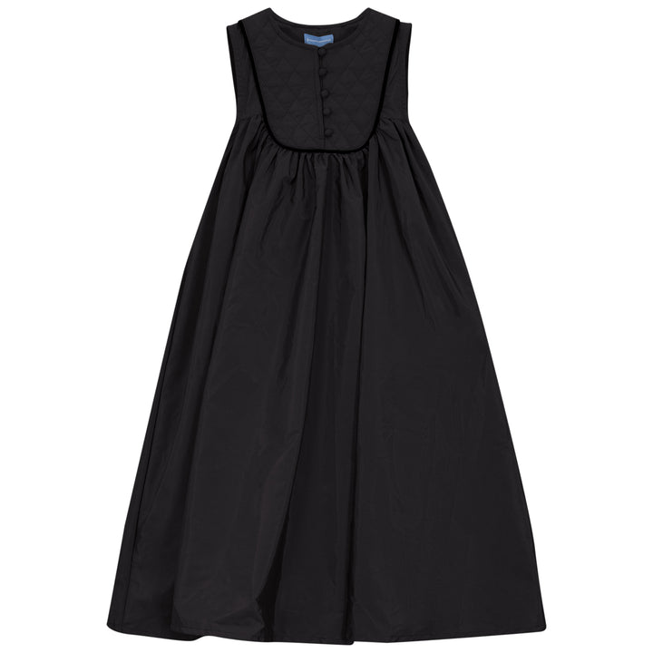 P6204-QUILTED YOKE FLARED DRESS-BLACK