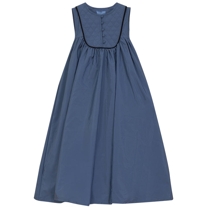 P6204-QUILTED YOKE FLARED DRESS-BLUE