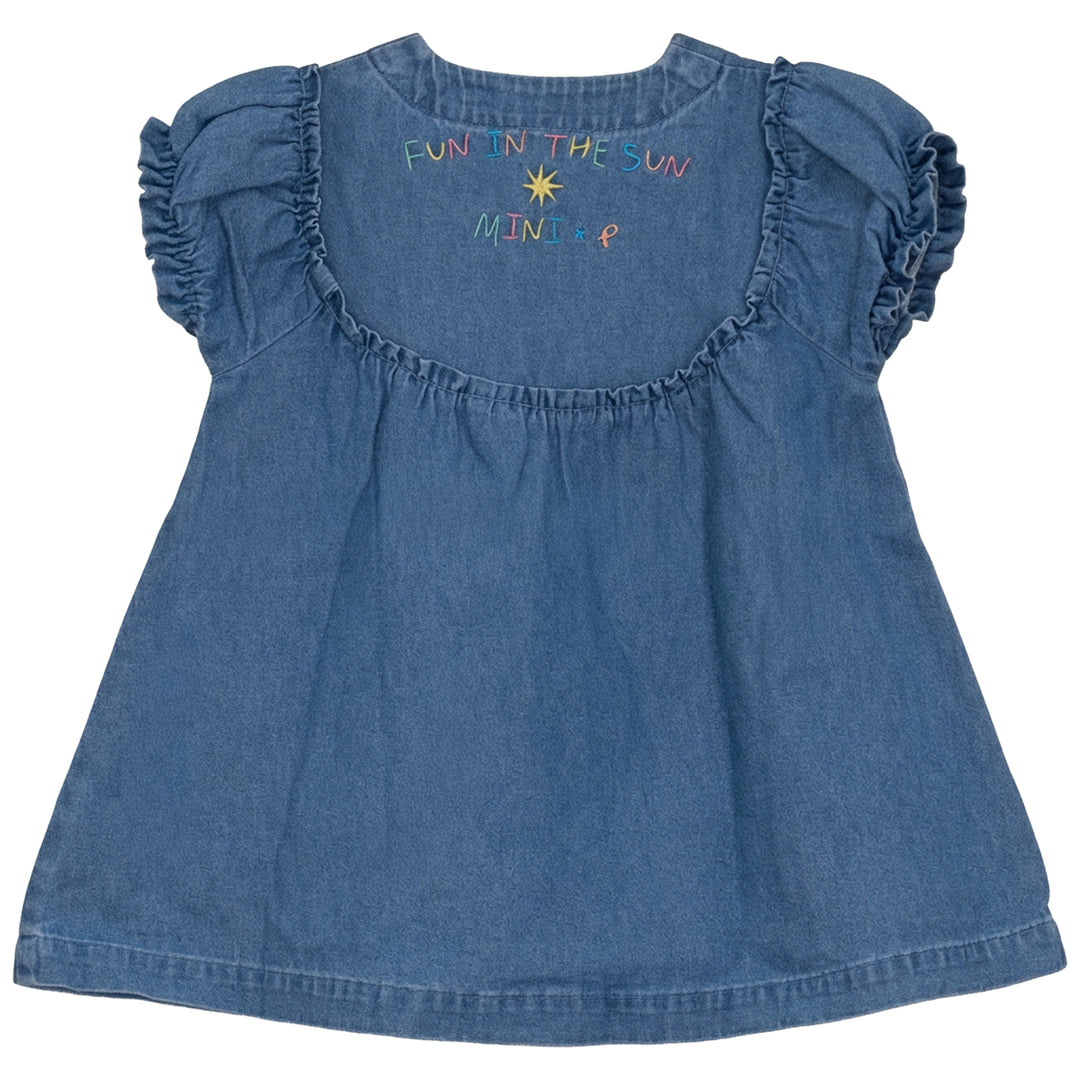 P7318 CROCHET APPLIQUE DENIM DRESS-DENIM