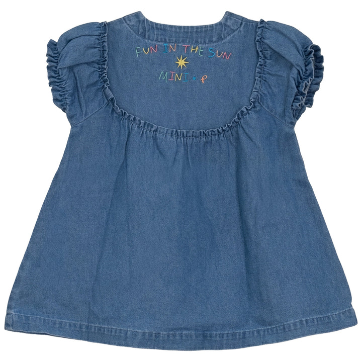 P7318 CROCHET APPLIQUE DENIM DRESS-DENIM
