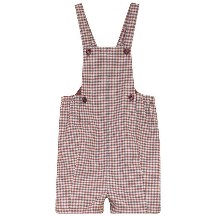 P8510 PLAID OVERALL WITH VELVET BUTTONS-BURGUNDY