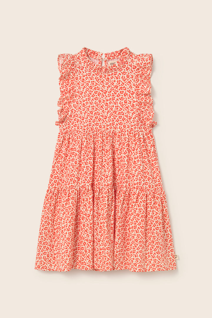 PERLAK160S6-ANIMAL PRINT COTTON DRESS-TOMATO