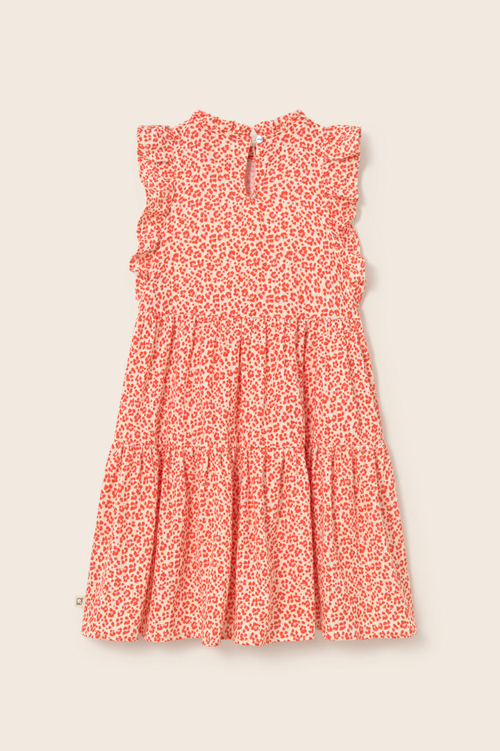 PERLAK160S6-ANIMAL PRINT COTTON DRESS-TOMATO