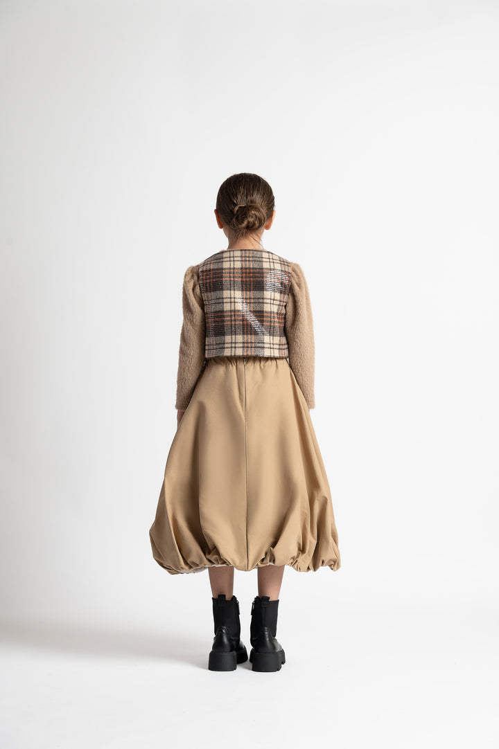 25WAGGIL00051-IRIS SEQUINS TARTAN VEST-BROWN