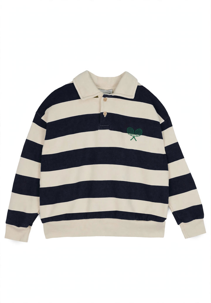 WHOOPI POLO SWEATSHIRT LIMITED - ORGANIC COTTON FLECCE (ECRU / BLUE)