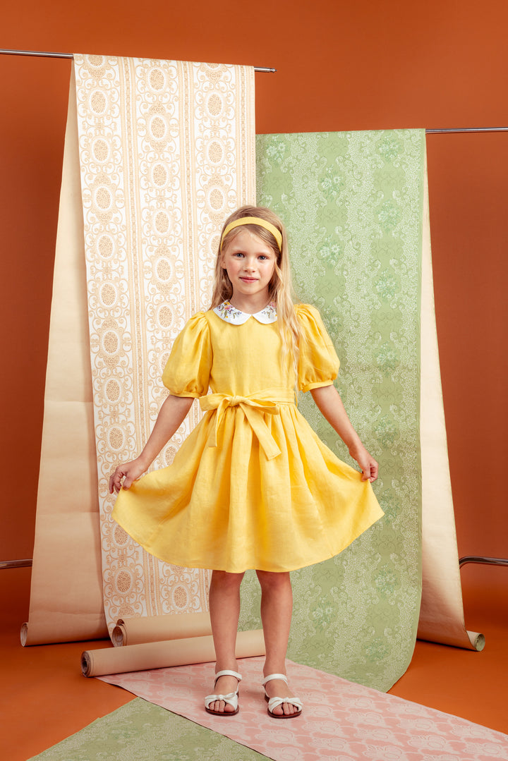 Aria Midi Dress Linen-Yellow