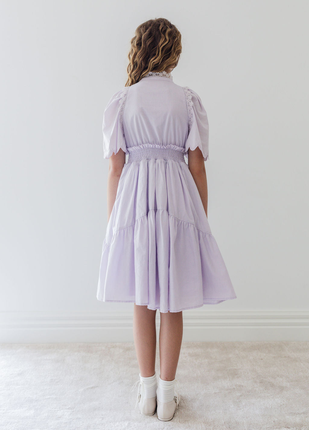 REORDER 1277-Shirred Waist Voile Dress-Lavender-FINAL SALE