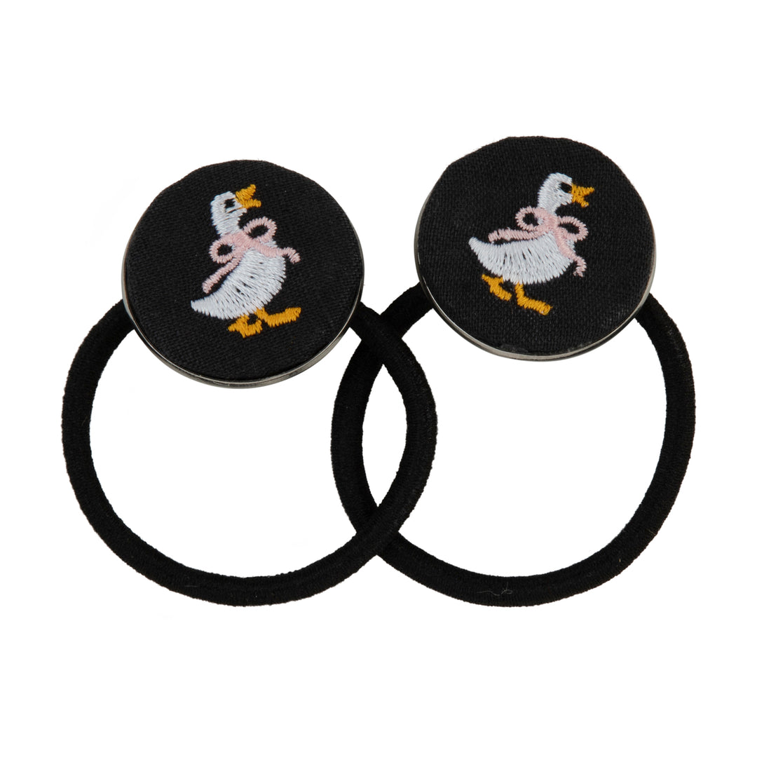 DUCK EMBROIDERED PONY RUBBERS BLACK