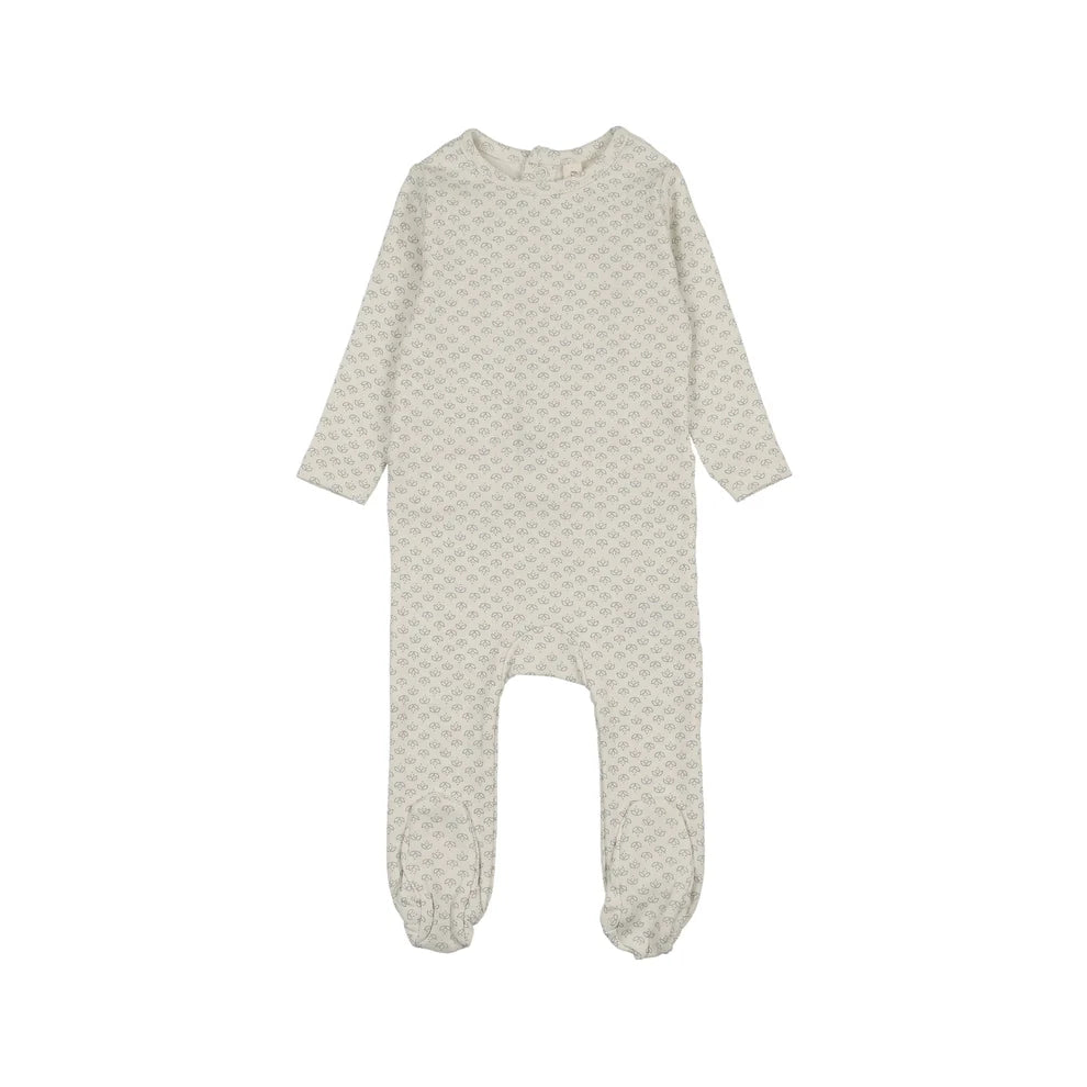 MINI FLORA PRINT FOOTIE - CREAM/BLUE